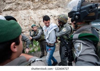 BETHLEHEM, PALESTINIAN TERRITORY - NOVEMBER 14: Israeli Forces Arrest A Palestinian Activist During A Demonstration Near Bethlehem, West Bank, November 14, 2012.