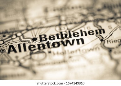 Bethlehem. Pennsylvania. USA On A Geography Map