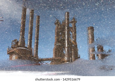 Bethlehem Steel Mill Reflection In Puddle