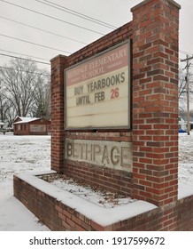 Bethpage, Tennessee: Antique Stone Signage For Bethpage Elementary School. (February 15, 2021) 