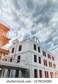 Beton Construction Site. Concept Of A Building New Living Houses In Europe Made Of Concrete.