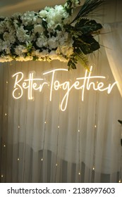 Better Together - Neon Sign On A Brick Wall In A Restaurant At A Wedding Party. Love Concept