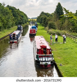 BETTISFIELD, CLWYD, WALES - JULY 10: Canal Boat Holiday In Bettisfield, Clwyd On July 10, 2021. Four Unidentified People