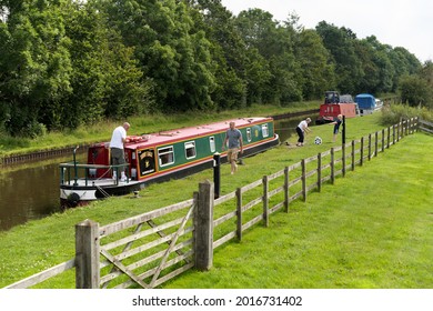 BETTISFIELD, CLWYD, WALES - JULY 10: Canal Boat Holiday In Bettisfield, Clwyd On July 10, 2021. Four Unidentified People