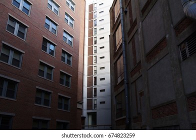 Between buildings
