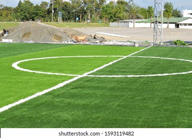 Between The Dividing Line Of The Football Field, Artificial Grass And The Surrounding Area Is Under Repair.