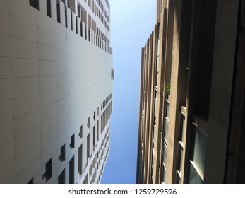 Between two high buildings