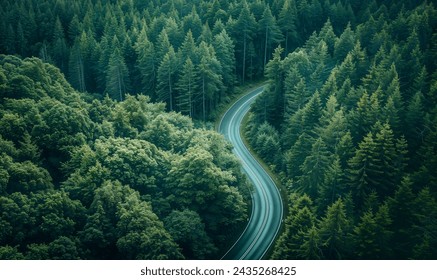 Beutiful mystical forest with road aerial view - Powered by Shutterstock