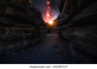 Beutiful night landscape. Red canyon at the starry night with bright bright milkyway galaxy. - Powered by Shutterstock