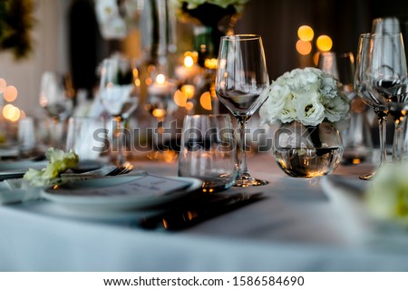 Beutiful setup of wine glasess for dinner, party, weddings or chrismas
