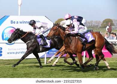 BEVERLEY RACECOURSE, EAST YORKSHIRE, UK : 21 April 2022 : A Photo Finish to a horse race on The Westwood at Beverley Races