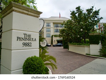 Beverly Hills, CA / USA - May 29, 2020: Exterior Of The Peninsula Hotel, 9882 S Santa Monica Blvd, Beverly Hills, CA 90212.