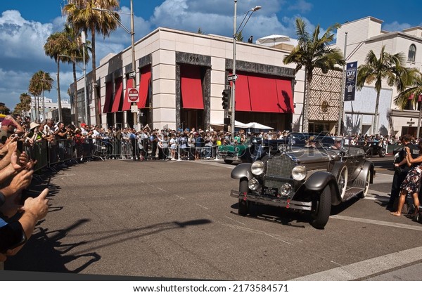 Beverly Hills - June 19, 2022: \
1929 Packard\
Dietrich vintage convertible at the Concours d\'Elegance Fathers Day\
Car Show on Rodeo Drive
