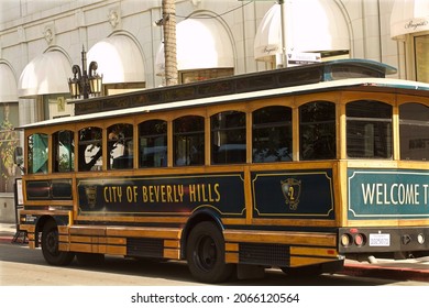 Beverly Hills - October 24, 2021: 
City bus trolley reproduction