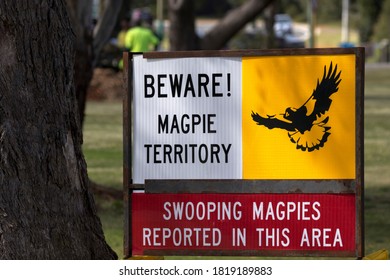 BEWARE! MAGPIE TERRITORY sign warns SWOOPING MAGPIES REPORTED IN THIS AREA in Western Australia