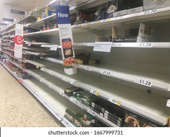 Bexhill / UK - 8 March ,2020:Supermarket Shelves Are Empty Due To Coronavirus And Panic Buying .Image