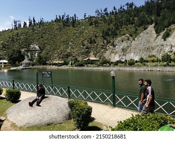 Bhaderwah, Jammu Kashmir, India - July 2019: scenic view of the famous Gatha lake in Bhaderwah, blurry shot