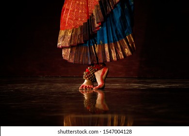 Bharatanatyam Dance (Indian Performing Art) Pose, shot from a live dance performance. 