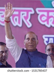 Bharatiya Janta Party Or BJP Leader Rajnath Singh Wave Hand To His Supporter During A Rally On May 10, 2019 In Calcutta, India.