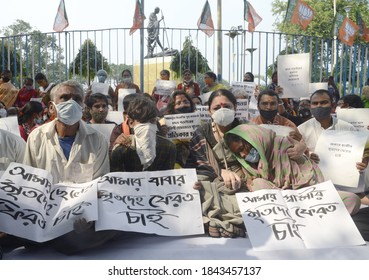 Bharatiya Janta Party Or BJP Mohila Morcha President Agnimitra Paul Comfort Dead Madan Gharoi Family During A Demonstration For Justice To Madan Ghorai On October 29,2020 In Calcutta, India.