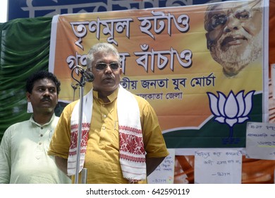 Bharatiya Janta Party West Bengal President Dilip Ghosh Gives His Speech During A Protest Rally Against State Government On April 04, 2017 In Calcutta, India. 