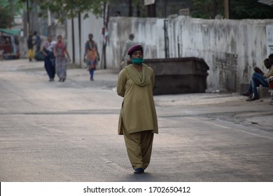 Bharuch, Gujarat / India - April 05 2020: Covid 19 Corona Virus 21 Days Lockdown In India. Police On Duty To Stop People From Roaming In City And Make Them Follow Lockdown To Prevent Spread Of Corona.