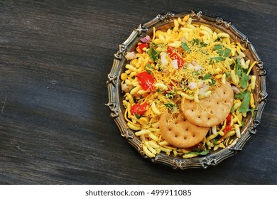 Bhel Puri / Indian Masala Chaat - Popular Mumbai Street Food Top Down View