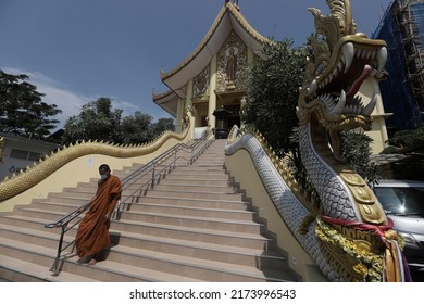 Bhikkhu Worships At Hemadhiro Mettavat Vihara, Jakarta On May 25, 2021.