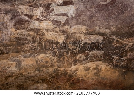Bhimbetka Rock Shelters, Raisen, Madhya Pradesh, India. Declared a UNESCO World Heritage site in 2003, the shelters contain ancient rock art from the Upper Paleolithic to Medieval times.