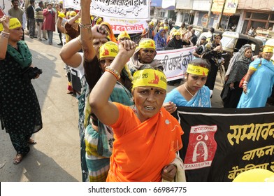 BHOPAL- DECEMBER 3: Activists hold banners and placards during the rally to mark the 26th year of Bhopal Gas Disaster, in Bhopal - India on December 3, 2010.