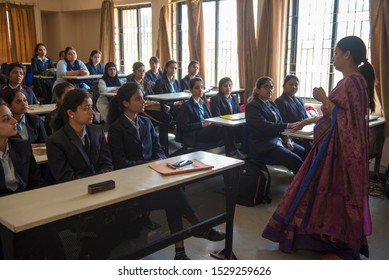 Bhopal / India 11 March 2019 Indian Female Teacher Teaching MBA Programs In Management Classroom  At Bhopal In Madhya Pradesh