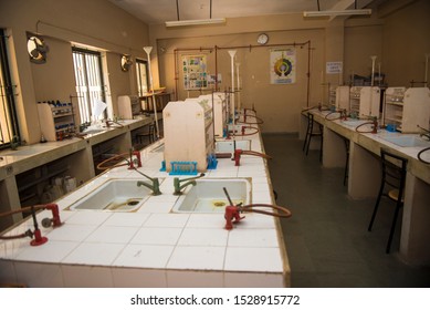 Bhopal / India 12 March 2019 View Of Chemistry Lab Or Biology Lab In School At Bhopal Madhya Pradesh Central India