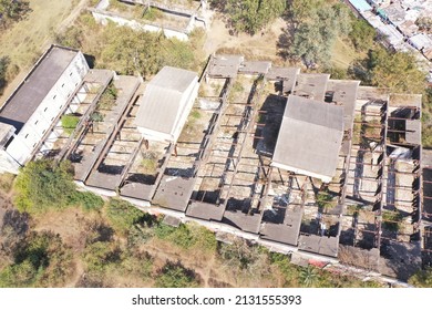 Bhopal, Madhya Pradesh, India - February 17, 2022: Aerial view of the abandoned industrial gas leakage tragedy site situated at Bhopal, Madhya Pradesh, India