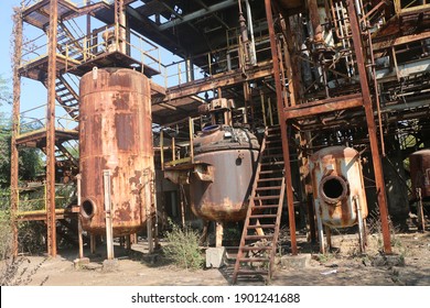 Bhopal, Madhya Pradesh, India - January 24, 2021: View of the remains of the union carbide factory at the Bhopal gas tragedy site, Bhopal, India