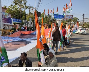 Bhopal, Madhya Pradesh, India - November 27, 2021: View Of A Political Rally Organized By The Indian National Congress Party At Bhopal, Madhya Pradesh, India