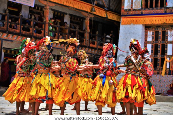 Bhutan Dancetibet Danceclose Traditional Dance Colors Stock Photo (Edit ...