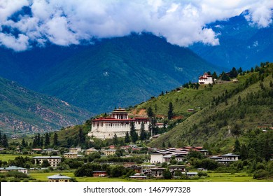 Bhutan Valley Monastery And Clouds