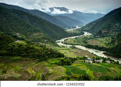 Bhutan View Mantra With Nature And People