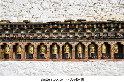 Bhutanese Buddhism Praying Wheels At Kyichu Lhakhang Temple, Paro, Bhutan