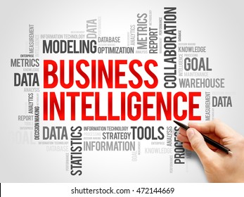 BI Business Intelligence - Strategies And Technologies Used By Enterprises For The Data Analysis And Management Of Business Information, Word Cloud Concept Background