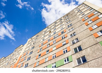 Bialystok City In Poland Architecture Background. High Block Of Flats Living Area.