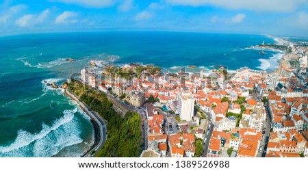 Biarritz aerial panoramic view. Biarritz is a city on the Bay of Biscay on the Atlantic coast in France.