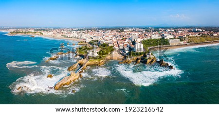 Biarritz aerial panoramic view. Biarritz is a city on the Bay of Biscay on the Atlantic coast in France.