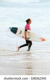 BIARRITZ, FRANCE - JULY 14: Carrissa Moore defeats Laura Enever during the 4th quarter final at the women's pro championship Roxy Pro July 14, 2012 in Biarritz, France.