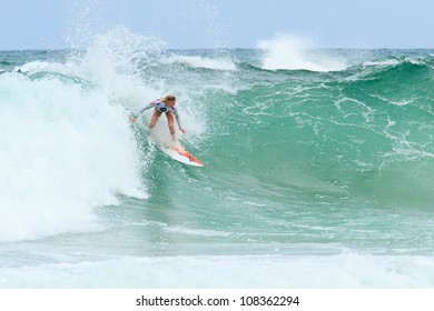 BIARRITZ, FRANCE - JULY 14: Laura Enever defeated by Carrissa Moore during the 4th quarter final at the women's pro championship Roxy Pro July 14, 2012 in Biarritz, France.