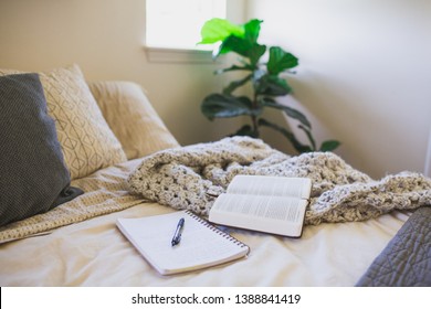 Bible Reading And Journaling In A Minimalist Bedroom