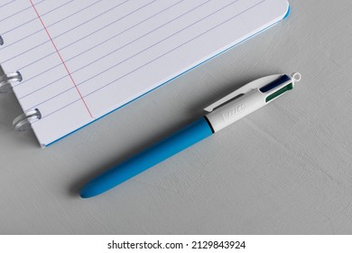 Bic 4 Color Pen Next To A Notebook 02-27-2022 Billere, Aquitaine, France