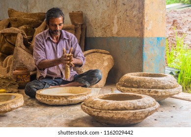 Bicholim,Goa/India- August 18 2018: Local Artisan Working On Clay Pottery In Goa,India