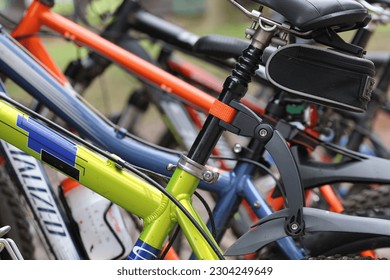 bicicles in a row close up