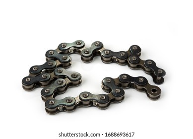 Bicycle And Bike Chain On A White Background. Strength And Power Concept